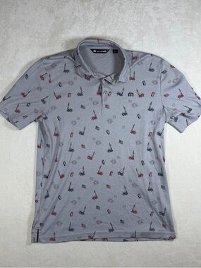 Travis Mathew Medium All Over Print USA 4th of July America Gray Polo Golf Shirt